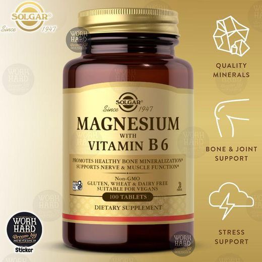 Solgar Magnésium avec Vitamine B6 - Favorise la minéralisation osseuse saine, soutient les fonctions nerveuses et musculaires - Non-OGM, Sans Gluten, Sans Produits Laitiers, Casher - 33 Portions