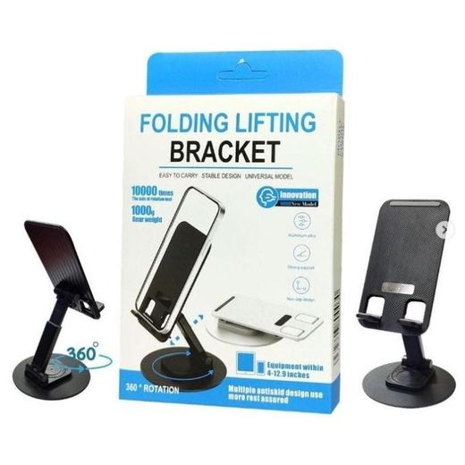 Generic Support Téléphone Portable Réglable & Pliable – Rotation 360° – Antidérapant – Noir