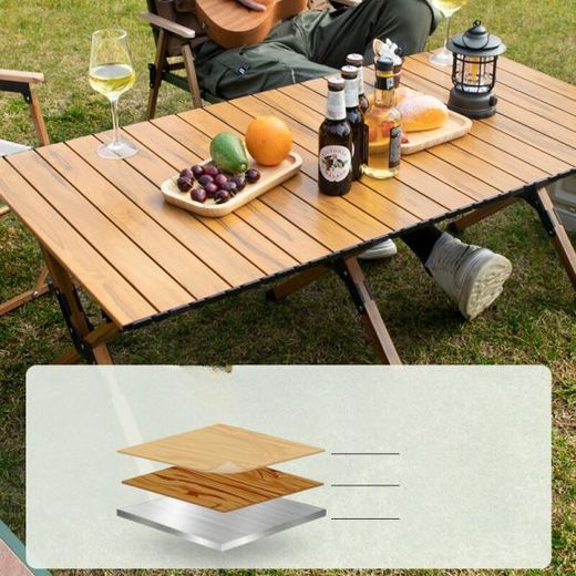 Generic Table de Camping Pliante en Bois Style – Grande Table Portable pour Pique-nique et Extérieur - image 3