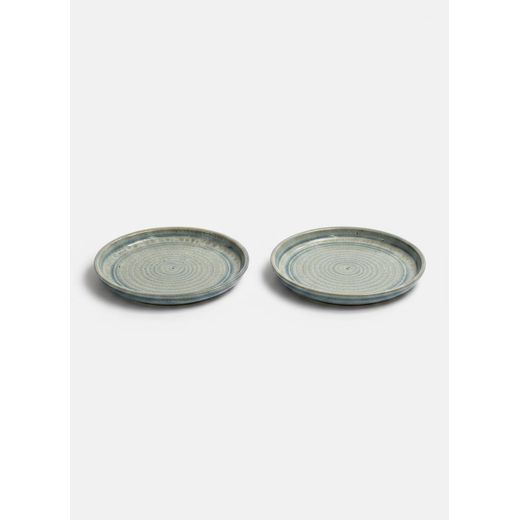 Generic Lot de 2 - Assiettes Creuses en Céramique Artisanale, Design Spirale Bleu-Gris