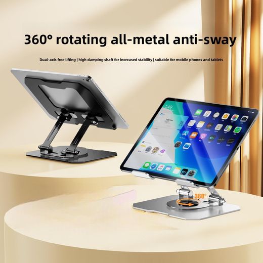 Generic Support Tablette & Smartphone Pliable en Métal 360° – Support de Bureau Réglable et Rotatif pour Téléphone, iPad et Tablette