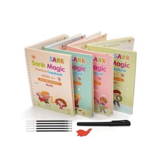 Generic Pack d 4 Cahiers d'Écriture Magiques Réutilisables - Livres D'apprentissage Réutilisables Pour Enfants + Stylo à Encre Effaçable