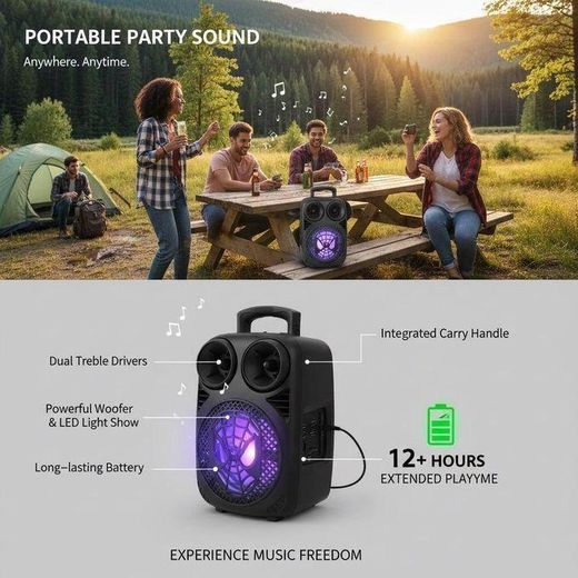 Generic Haut-Parleur Bluetooth Portable Sans Fil Puissant pour Karaoké avec Microphone – Enceinte Multifonction Son 360° avec Bass Boost, Lecteur USB, Carte Mémoire SD, Radio FM, Éclairage LED RGB, Batterie Rechargeable longue durée – Idéal - image 4