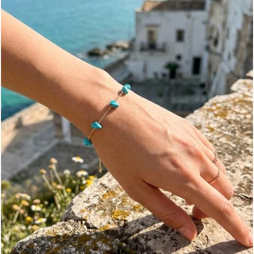 Generic Bracelet Élégant en Turquoise Naturelle – Touche Dorée Fine & Style Épuré - image 4