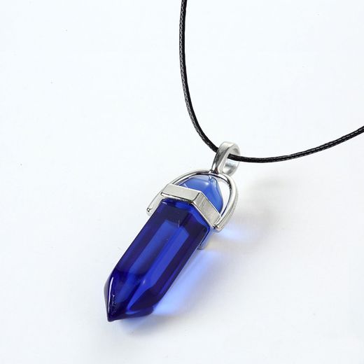 Generic Collier Pendentif En Cristal Naturel Colonne Hexagonale Bohème Bleu