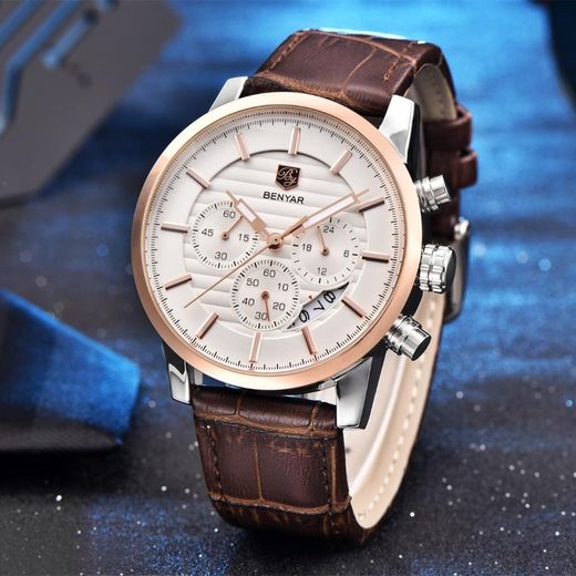 Benyar Montre homme nouvelle collection Quartz Chronographe Bracelet en Cuir Véritable - image 4