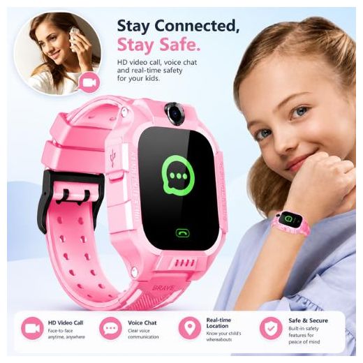 Generic Montre Connectée Enfant GPSS 4G - Appels Vidéo - SOS - Caméra - SIM Gratuite Incluse - Rose - image 2