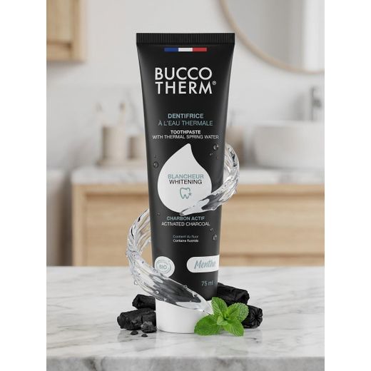 BUCCOTHERM Dentifrice 100% Naturel Blancheur au Charbon activé 75ml made in france