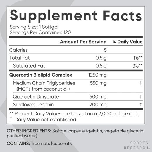 Sports Research Quercetin with Coconut MCT Oil & Sunflower Lecithin, 120 capsules à enveloppe molle - image 3