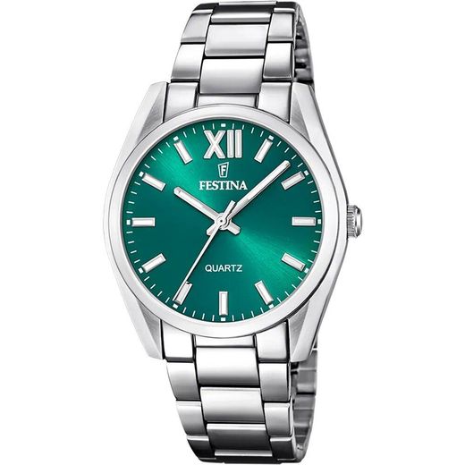 Festina Montre de taille medium & fond vert pour femmes - Tout en acier inoxydable