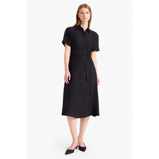 Defacto Robe chemise mi-longue noire à manches courtes et ceinture