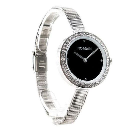 Morgan Montre Femme – Argente Cadran noir – Bracelet en mailles milanaises – MG008S/AM