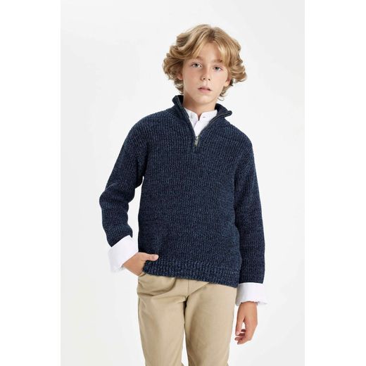 Defacto Pull en maille à col zippé et à coupe régulière pour Garçon