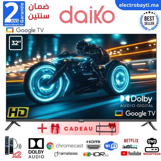 Daiko 32 بوصة تلفاز ذكي جوجل HD بدون إطار بلوتوث دولبي أوديو HLG HDR، ضمان 2 سنة