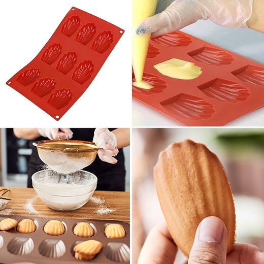 Generic Moule à Madeleine en Silicone, Moule à Madeleine Antiadhésif à 9 Cavités, Ensemble de 3 Moules en Silicone Coquille de Madeleine pour la Cuisson de Biscuits au Chocolat