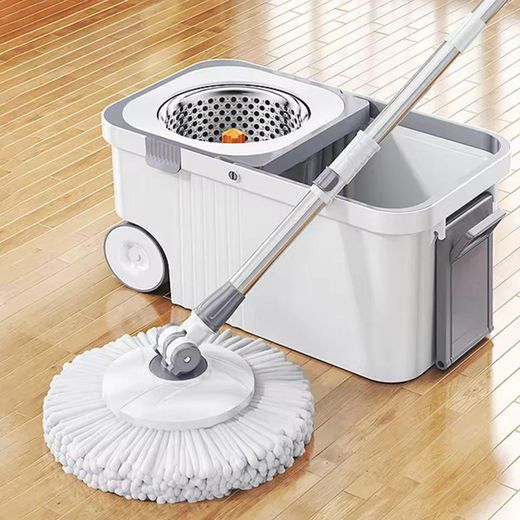 Generic balai rotative à 360° Ensemble d'outils de nettoyage manuel en acier inoxydable, vadrouille rotative 2 en 1 et seau avec roues, bassin suspendu amovible, conception peu encombrante, Portable
