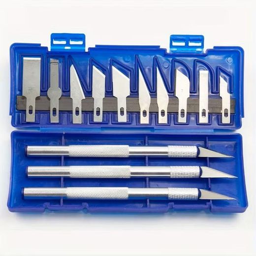 Generic Set Couteaux d’Art 3 Poignées + 13 Lames de Précision – Cutter Professionnel pour DIY, Modélisme & Bricolage