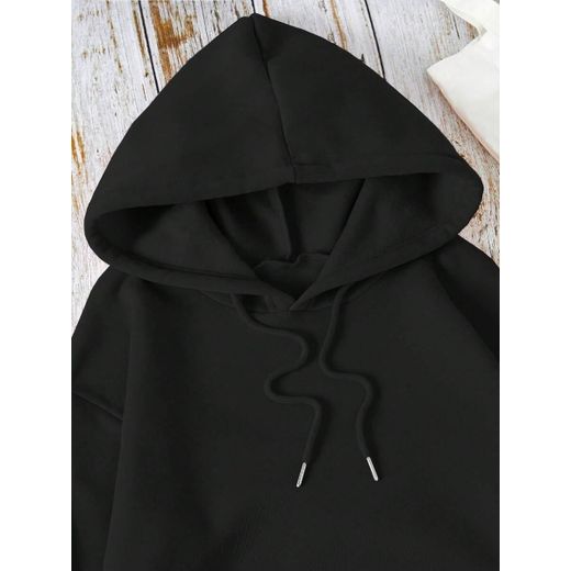 General Hoodie noir à capuche, 1 pièce, imprimé « COLOMBIA » avec fleurs tropicales, feuillage et motif animalier au dos, style sport casual streetwear tendance - image 2