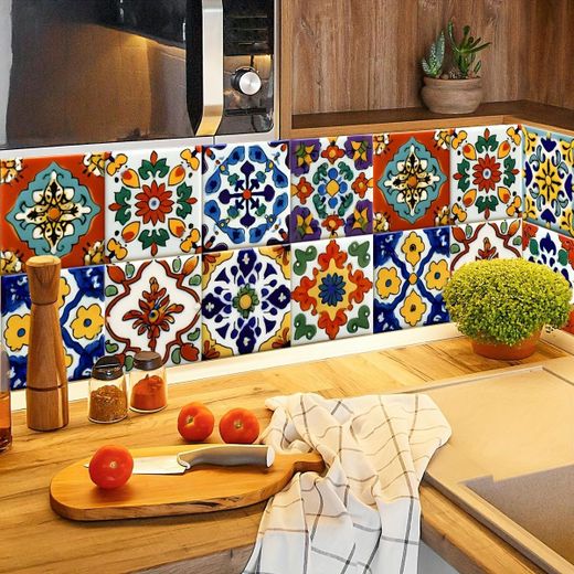 Generic 30pcs Revêtements Muraux de Carrelage Style Bohème - Carreaux de Sol et Mural en PVC, Stickers Muraux Multicolores, Adaptés aux Salles de Bains, Sols, Meubles, Stickers Décoratifs pour Application Auto-Adhésive