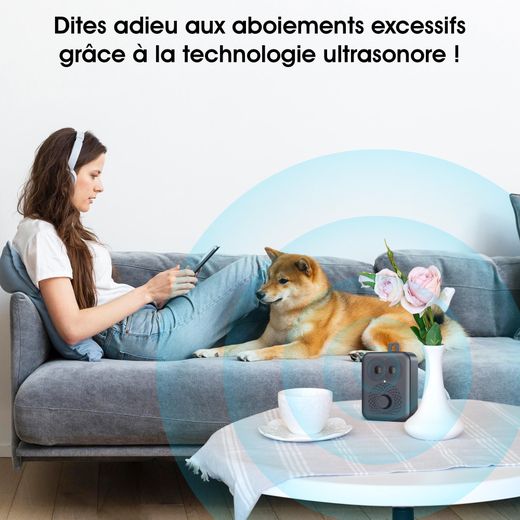 Woof Mood Dispositif Anti Aboiement, Rechargeable avec 4 modes, Répulsif Chien avec double ultrasons puissant , détecteur d'aboiements automatique, 9 métres de portée, Etanche pour Exterieur ou Interieur - image 2
