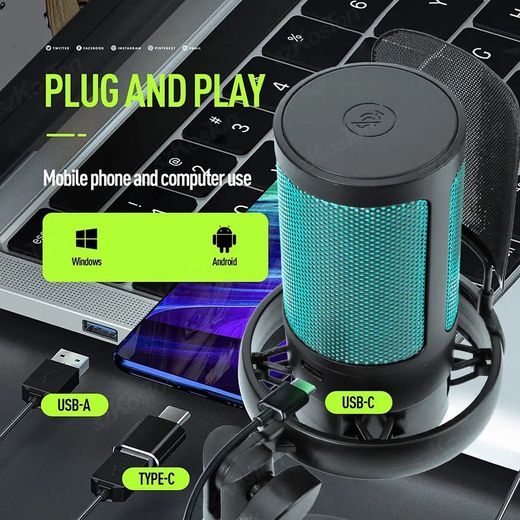 Generic ميكروفون احترافي مع محول USB متوافق مع أنظمة التشغيل Windows/Mac/Android/iOS/ - image 2