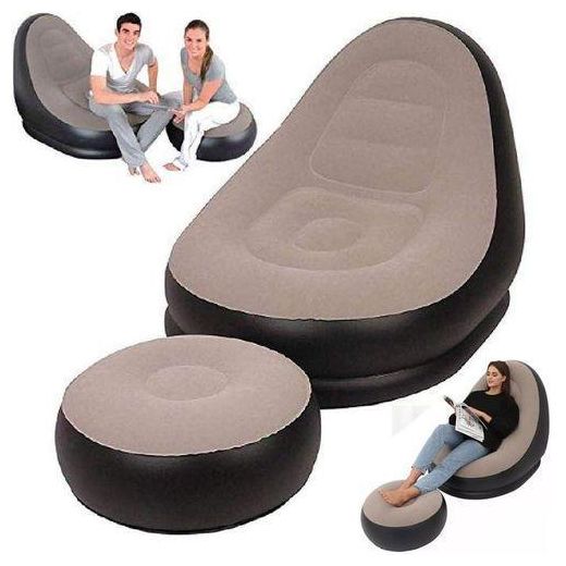 Generic Chaise Gonflable avec Repose-Pieds, Canapé Gonflable pouf pour Maison Bureau Camping Jardin Coussin housses - image 2