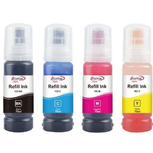 Boston Pack de 4 Bouteilles d’Encre 70ml – Compatible Epson Ecotank 103 (Noir, Cyan, Magenta, Jaune) - image 2