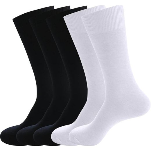 Generic Lot de 5 paires de chaussettes classiques blanc et noir léger pour homme