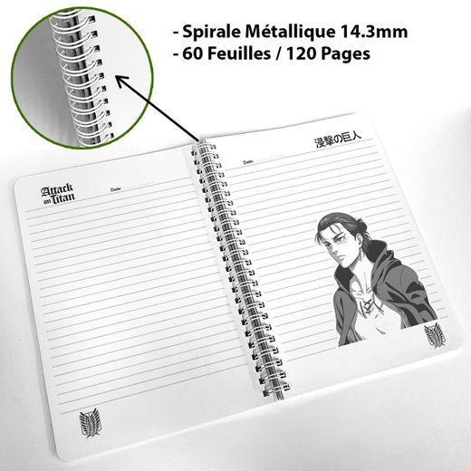 BENYAHYA STORE Shingeki no Kyojin Cahier Spirale Métallique Eren Yeager Attack on Titan NoteBook Anime Carnet - image 2