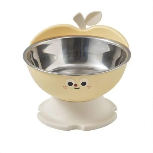 Generic Gamelle surélevée avec bol en inox pour chat et Petit chien – Design pomme Jaune/Ivoire - image 2