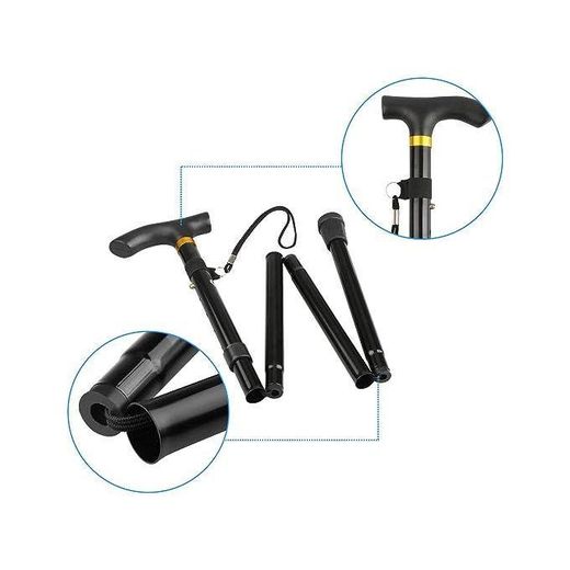 Generic Canne de marche pliante noire ultra-légère, Poignée ergonomique dorée pour seniors - image 2