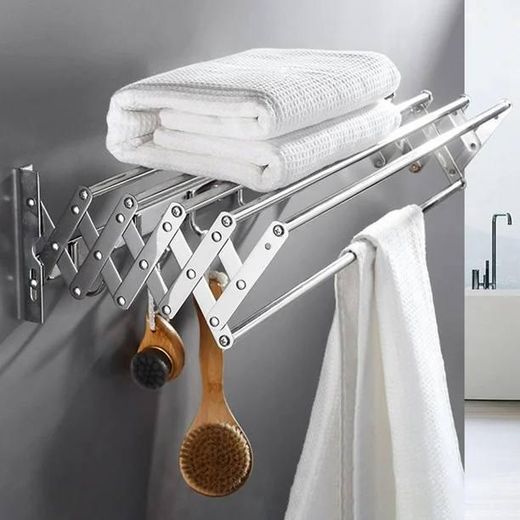 Generic Séchoir à Linge Mural Pliable en Acier Inoxydable 1.20m - Porte-Serviettes Extensible avec Crochets - image 2