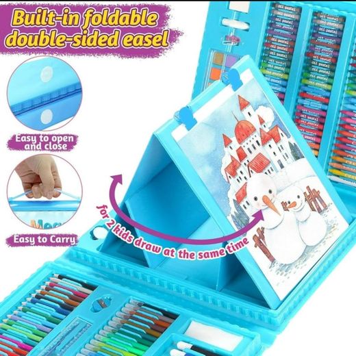 Generic Coffret de dessin 208 pièces, mallette d'art de luxe avec chevalet double face à trois volets,couleur, cadeau pour artistes, adolescents, adultes, garçons, filles, débutants, Bleu - image 3