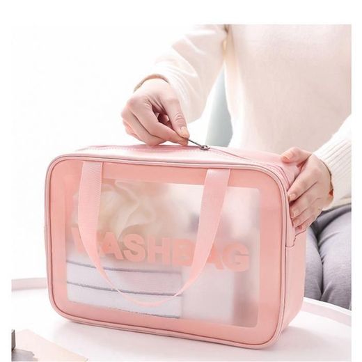 Generic Set de 3 Trousses Transparentes Imperméables pour Maquillage et Voyage - Rose - image 3