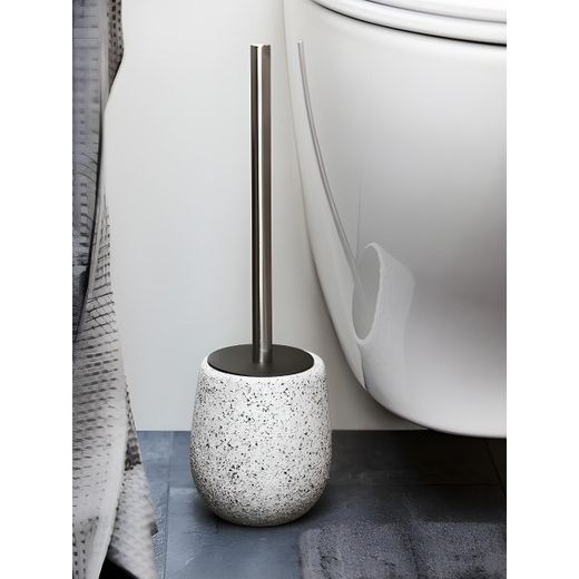Generic Brosse WC - Effet Terrazzo & Acier Inoxydable - Design Moderne pour Salle de Bain - Beige/Gris