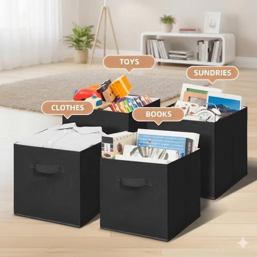 Generic Lot de 3 boîtes de rangement en tissu pliables avec poignées (28 x 28 x 28 cm) – Cubes de rangement pour vêtements, jouets et livres - image 4