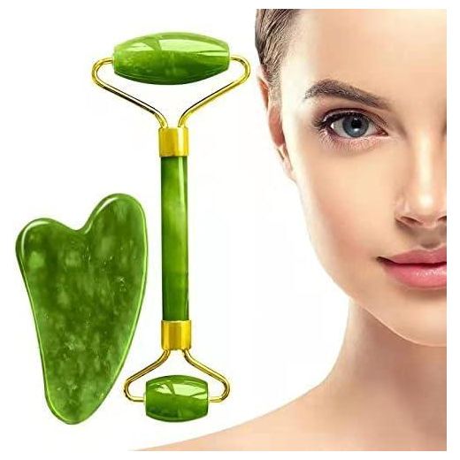 Generic Set Massage Visage Jade Roller & Gua Sha – Pierre Naturelle pour Soin Anti-Rides, Détox et Fermeté