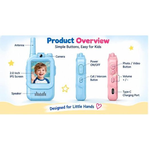 Generic Jouet parlant pour enfants avec caméra d'appel vidéo et vocal, bleu et rose - image 4