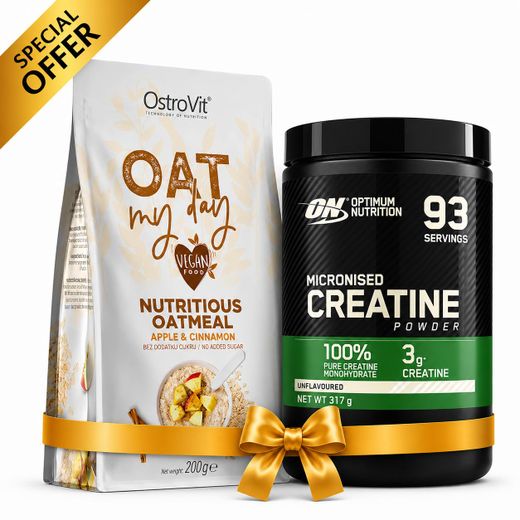 Optimum Nutrition Pack Micronised Creatine Powder - 317g- Saveur Neutre + Oat Flakes 200 g Apple & Cinnamon