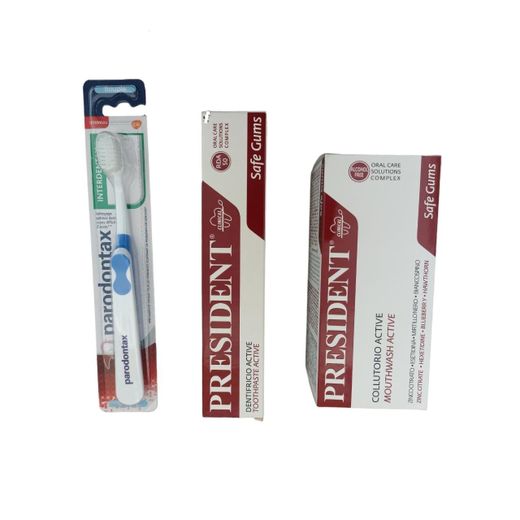Pack All kit de soin dentaire bain bouche president+ dentifrice president + brosse a dent souple parodontax