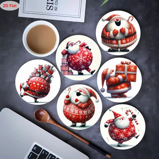 6 sous-verres en bois motif Père Noël, tapis de café résistants à la chaleur, adaptés aux bars, réunions de famille, cafés, bureaux, diverses occasions, décoration intérieure cadeaux de Noël, ensemble de sous-verres de Noël, ensemble de sous-verres
