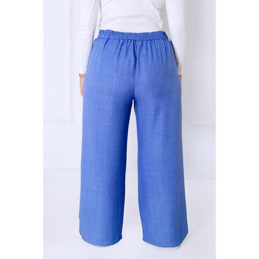 PANTALON MA Pantalon Femme - Casual Large à 4 Plis - Effet Lin Crush - Bleu Jean - image 4