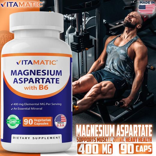 VITAMATIC Aspartate de Magnésium 400mg avec Vitamine B6 Soutient la Santé des Muscles, Articulations et du Cœur 90 Capsules