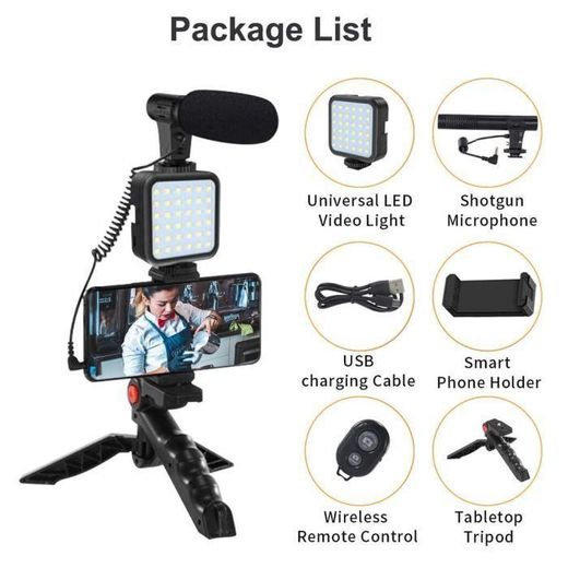 Generic Trépied photo,Mini trépied avec Microphone et lumière LED, support de téléphone Portable, trépied pour caméra