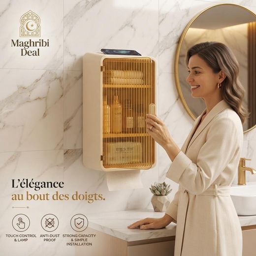 Generic Boîte de rangement murale de salle de bain étanche organisateur de cosmétiques produits de beauté lingettes et papier toilette avec étagères amovibles fixation sans perçage armoire de rangement transparente compacte et multifonctionnelle - image 2