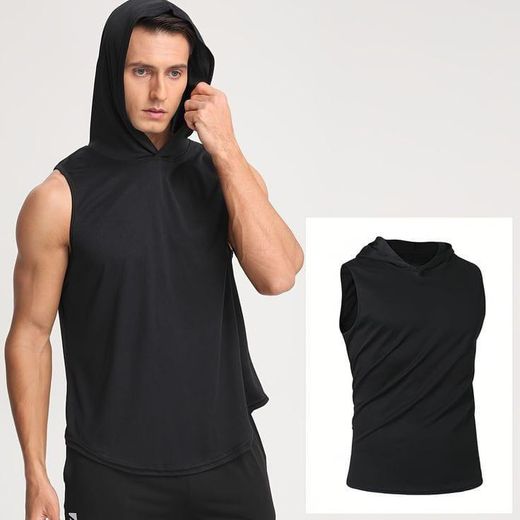 Generic Débardeur à capuche noir sans manches pour gym sport , fitness