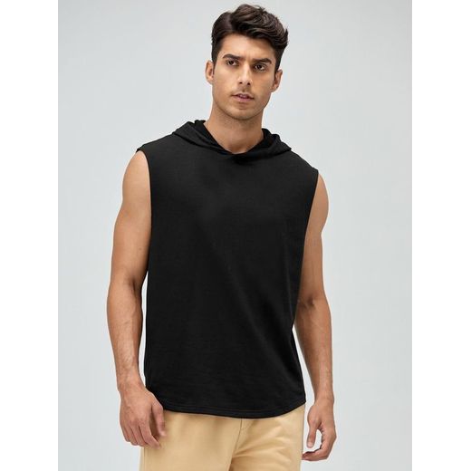 Generic Débardeur à capuche noir sans manches pour gym sport , fitness - image 2