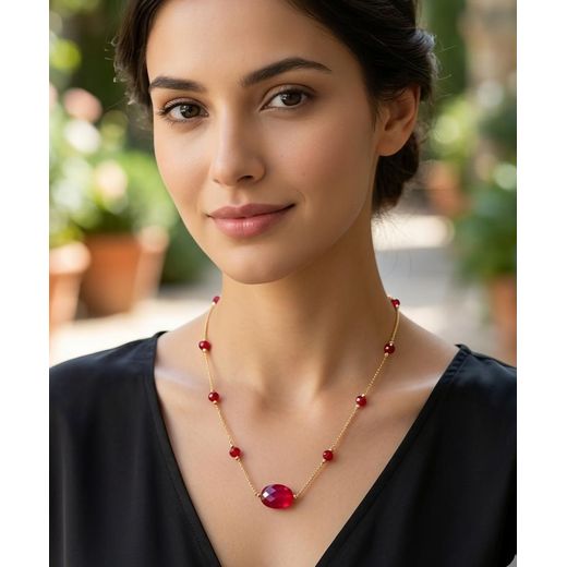 Generic Parure Bijoux Femme - Collier, Bracelet & Boucles - Rouges - image 2