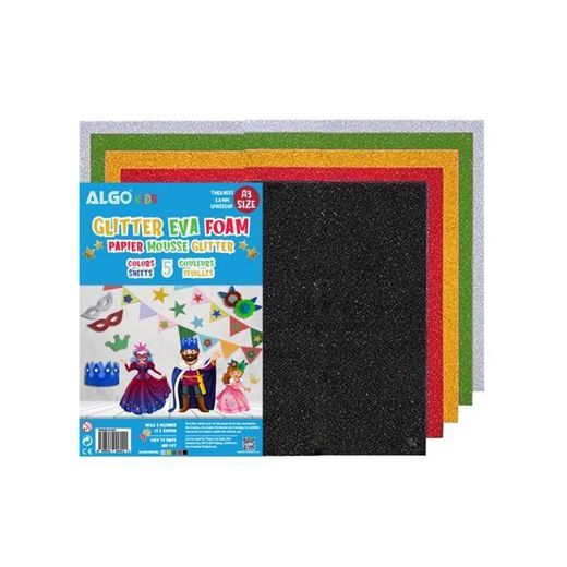Algo 5 PAPIER MOUSSE GLITTER EVA A3, 5 COULEURS