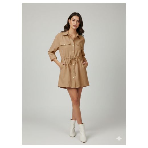 ELISA Veste style robe avec boutons dorés - Marron